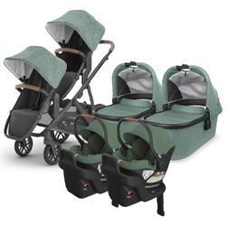 UPPAbaby VISTA V2 Twin Double Stroller + Aria Travel System Bundle with Rumble Seat V2+ - Gwen