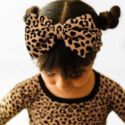 Classic Leopard Luxe Baby Girl Soft & Stretchy Bamboo Bow Headbands - Newborn - 3T