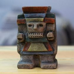 'Hand-Painted Folk Art Traditional Tlaloc Ceramic Sculpture'
