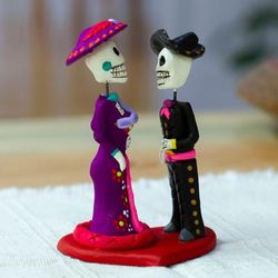 'Hand-Painted Romantic Ceramic Day of The Dead Sculpture'