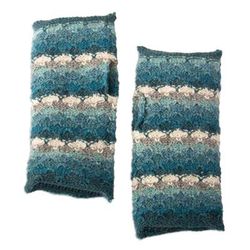 'Striped Peacock-Toned 100% Baby Alpaca Fingerless Mitts'