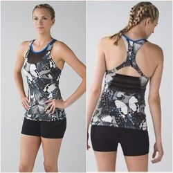 Lululemon Athletica Tops | Lululemon Mesh With Me Tank Exploded So Fly Butterfly Wing Print Black/Blue 4 | Color: Black/Blue | Size: 4