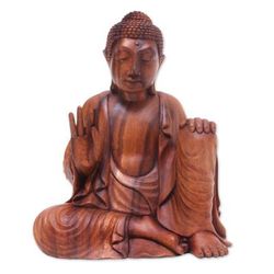 Wood sculpture, 'Buddha's Lesson' - Suar Wood Sculpture
