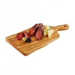 Libbey APS00876 Rectangular Serving Board - 13" x 6 1/4", Olive Wood, Drilled Handle, Brown