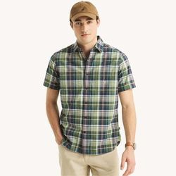 Nautica Men's Madras Plaid Short-Sleeve Shirt Teal Wave, XXL