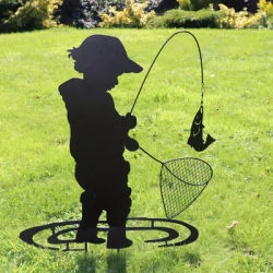 Piquet de jardin en métal vintage pour garçon SilhouUP pêche jouant sculpture de silhouette