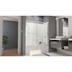 Dreamline DreamLine Infinity-Z 56 - 60 inch W x 60 inch H Semi-Frameless Sliding Tub Door in Chrome with White Wall Kit TB096060XXX0001