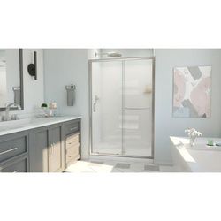 Dreamline DreamLine Infinity-Z 36 inch D x 48 inch W x 78 3/4 inch H Semi-Frameless Sliding Shower Door in Brushed Nickel and Frosted Glass, Shower Base, and Wall Kit in White D2094836XFC0004