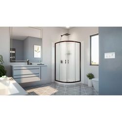 Dreamline DreamLine Prime 33 inch x 33 inch x 78 3/4 inch H Semi-Frameless Sliding Shower Enclosure in Oil Rubbed Bronze and Frosted Glass, Shower Base, and Wall Kit in White E2703333XFQ0006