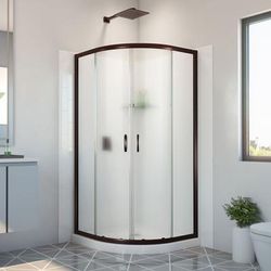 Dreamline Prime 33 in. x 33 in. x 78 3/4 in. H Shower Enclosure, Base, and White Wall Kit in Oil Rubbed Bronze and Frosted Glass E2703333XFQ0006