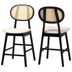 Darrion Mid-Century Modern Grey Fabric And Walnut Brown Finished Wood 2-Piece Counter Stool Set by Baxton Studio in Cream Black