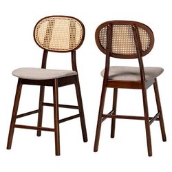 Darrion Mid-Century Modern Grey Fabric And Walnut Brown Finished Wood 2-Piece Counter Stool Set by Baxton Studio in Grey Walnut Brown
