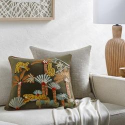 Ramim 18" Square Modern Cotton Green/Dusty Coral/Peach/Aqua/Camel Throw Pillow - Boutique Rugs