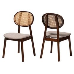 Darrion Mid-Century Modern Grey Fabric And Natural Oak Finished Wood 2-Piece Dining Chair Set by Baxton Studio in Grey Walnut Brown