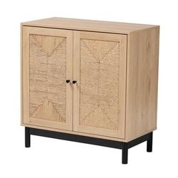Cherelle Mid-Century Modern Light Brown And Black 2-Door Storage Cabinet by Baxton Studio in Light Brown Black