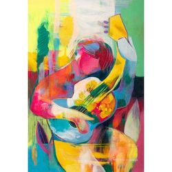 The Guitar of Spring,'Colorful Abstract Oil Painting of Man Playing the Guitar'