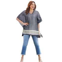 Plus Size Women's Georgette Peasant Poncho by Catherines in Black Zigzag Border (Size 0X/1X)