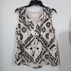 Anthropologie Tops | By Anthropologie Size 100% Silk 4 Tank Blouse Ivory Black Womens | Color: Black/Tan | Size: 4