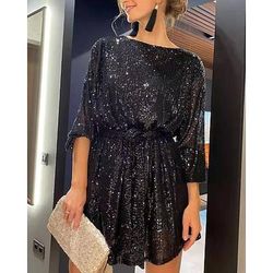 Anni Ruggenti Anni 1920 Mini Vestito Abito da cocktail Maniche corte Il grande Gatsby Paillettes Scollo Tondo Costume Per donna Festa serale Matrimonio Festa / Sera Adulti Vestito Abiti per il ritorno