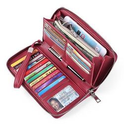 Per donna Portafoglio Borsa per cellulare Pelle PU All'aperto Quotidiano Cerniera Grande Capacità Leggero Durevole Tinta unica Grigio scuro Tessuto almond Rosso bordeaux