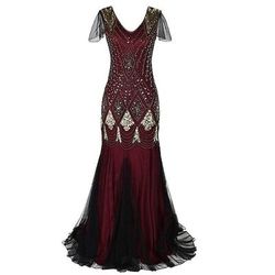 Anni Ruggenti Anni 1920 Lunghezza al pavimento Vestito Abito da sera Abito per Festa di Natale Maniche corte Il grande Gatsby Invitato al matrimonio Paillettes Scollo a V Costume Per donna Carnevale