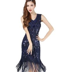 Anni Ruggenti Anni 1920 Lunghezza al ginocchio Vestito Abito Flapper Costumi di Halloween Senza maniche Il grande Gatsby Charleston Invitato al matrimonio Paillettes Pizzo Patchwork Scollo a V Costume