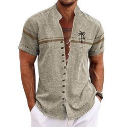 Per uomo Albero di Cocco Piante Tropicali Camicia Camicia hawaiana estiva Camicia Aloha Manica Corta Camicia Collo alla coreana Moda Streetwear Designer All'aperto Vacanza Streetwear Blu Viola Verde