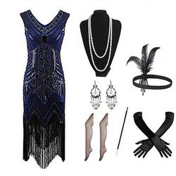 Anni Ruggenti Anni 1920 Lunghezza al ginocchio Abito Flapper Abiti Fascia Flapper Senza maniche Il grande Gatsby Invitato al matrimonio Paillettes Frangia con nappe Scollo a V Costume Per donna