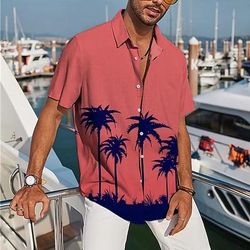 Per uomo Albero di cocco Piante tropicali Camicia Camicia hawaiana Camicia Aloha Maniche corte Camicia Collo ripiegabile Tropicale Sportivo Streetwear Strada Informale Giornaliero Nero Giallo Rosa S