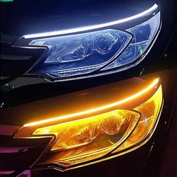 2 pz led drl auto luce di marcia diurna luce di striscia flessibile impermeabile auto fari freno tubo di flusso luce indicatori di direzione bianco giallo blu 12 v 30/45/60 cm con driver