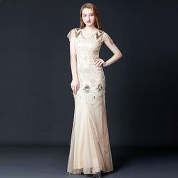 Anni Ruggenti Anni 1920 Lunghezza alla caviglia Vestito Abito da sera Maniche corte Il grande Gatsby Invitato al matrimonio Paillettes Scollo a V Costume Per donna Mascherata Festa serale Matrimonio