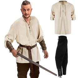 Retrò Vintage Medievale Rinascimento Blusa / Camicia Costume Cosplay Abiti Pirata Vichingo Crociato Ranger Costume Per uomo Vichingo Fantasia Halloween Carnevale Mascherata Casual Quotidiano LARP