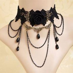 Girocolli Collane con ciondolo For Per donna Feste Halloween Mascherata Pietre sintetiche Cristallo Pizzo Multistrato Nero