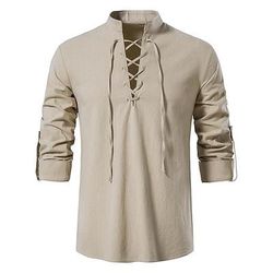 Medievale Rinascimento 17° secolo Lunghezza media Blusa / Camicia Costume Cosplay Cavaliere Vichingo Cavaliere Celtico Elfico Coulisse Tinta unita Costume Per uomo Costumi da pirata Fantasia