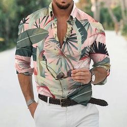 Per uomo Foglie Piante Tropicali Camicia Camicia hawaiana estiva Camicia Aloha Manica Lunga Camicia Collo ripiegato Moda Designer Casual Vacanza Quotidiano Ferie Verde chiaro Rosa Verde scuro Stampa