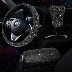 Set di 3 accessori per auto scintillanti da donna, coprivolanti scintillanti universali da 15 pollici