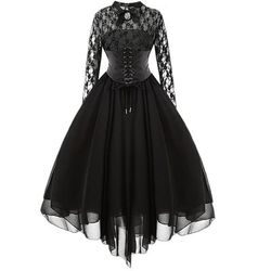 Retrò Vintage Punk Gotico Medievale Vestito Mascherata Strega Ragazza gotica Pizzo Costume Per donna Fantasia Stile Steampunk Notte di Valpurga Carnevale Mascherata Festa / Sera Adulti Vestito