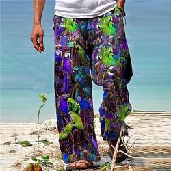 Per uomo Pantaloni Pantaloni estivi Pantaloni da spiaggia A cordoncino Vita elastica Gamba dritta Animali Piante Stampe astratte Comfort Informale Giornaliero Per eventi Hawaiano Originale Nero Giallo