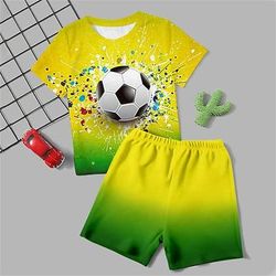 Da ragazzo 3D Calcio Set pigiama maglietta e pantaloni Manica corta Stampa 3D Estate Attivo Di tendenza Giornaliero Bambino 3-12 anni Girocollo Interni Casual Al coperto Standard