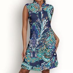 Per donna Abito da golf Rosa baby azzurro cielo Bianco Senza Maniche Protezione Solare Completo da tennis Floreale Paisley Abbigliamento da golf da donna Abbigliamento Abiti Abbigliamento