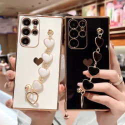 For Samsung Galaxy S23 S22 S21 Ultra A52 A53 FE A54 A23 A12 A 52S 53 54 5G Plated Silicone Love Bracelet Case