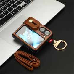 Ring Wrist Strap Phone Case Leather Cover for OPPO Find N2 Flip 5G CPH243 N2flip Findn2flip Crossbody Lanyard Shoulder Strap