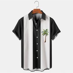 Per uomo Color Block Albero di cocco Piante tropicali Camicia estiva Maglietta informale Camicia da spiaggia Manica corta Camicia Collo ripiegabile Di tendenza Stile anni '50 Comodo Da mare Strada