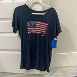 Columbia Tops | Columbia Short Sleeve Tee With American Flag. Nwt | Color: Blue/White | Size: L