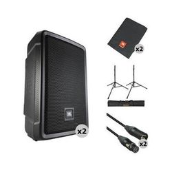 JBL IRX108BT Powered Portable Speaker Kit with Covers, Speaker Stands, and Cabl IRX108BT