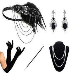 Anni Ruggenti Anni 1920 Lunghezza al ginocchio Vestito Abito Flapper Set di accessori per costumi Senza maniche Il grande Gatsby Charleston Invitato al matrimonio Frangia con nappe Tinta unica Nappa