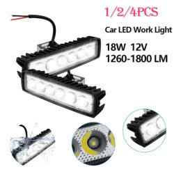 1/2/4Pcs 18W Car LED Work Light 12V 6000K Super Bright Car LED Light Bar IP67 impermeabile Flood