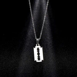 Fashion Silver Color Stainless Steel Razor Blades Pendant Necklaces Men Jewelry Steel Male Shaver Shape Heartbeat Necklace
