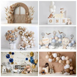 Newborn Baby 1st Birthday Photography Backdrop Balloons Tent Bear Cake Smash Kids Birthday Party Baby Portrait Background Props