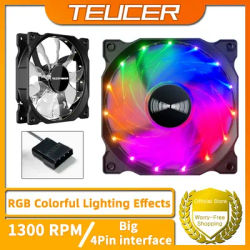 TEUCER 120mm Cooling Fan RGB Vortex Light Effects 12V Big 4Pin Cascadable Hydraulic Bearing Quiet PC Case Fan